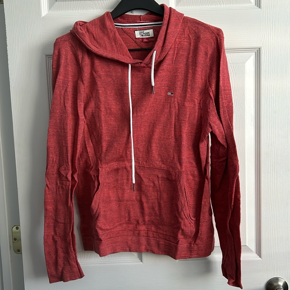 Light Red Hooded Tommy Hilfiger Lightweight Long Sleeve Center Pocket Pullover